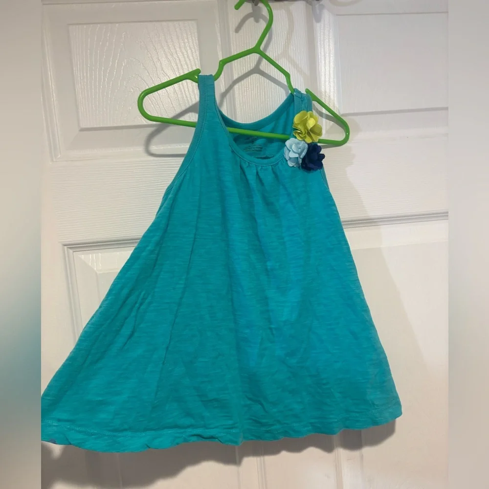 Kids Teal Sleeveless Flowy Top with Floral Accents